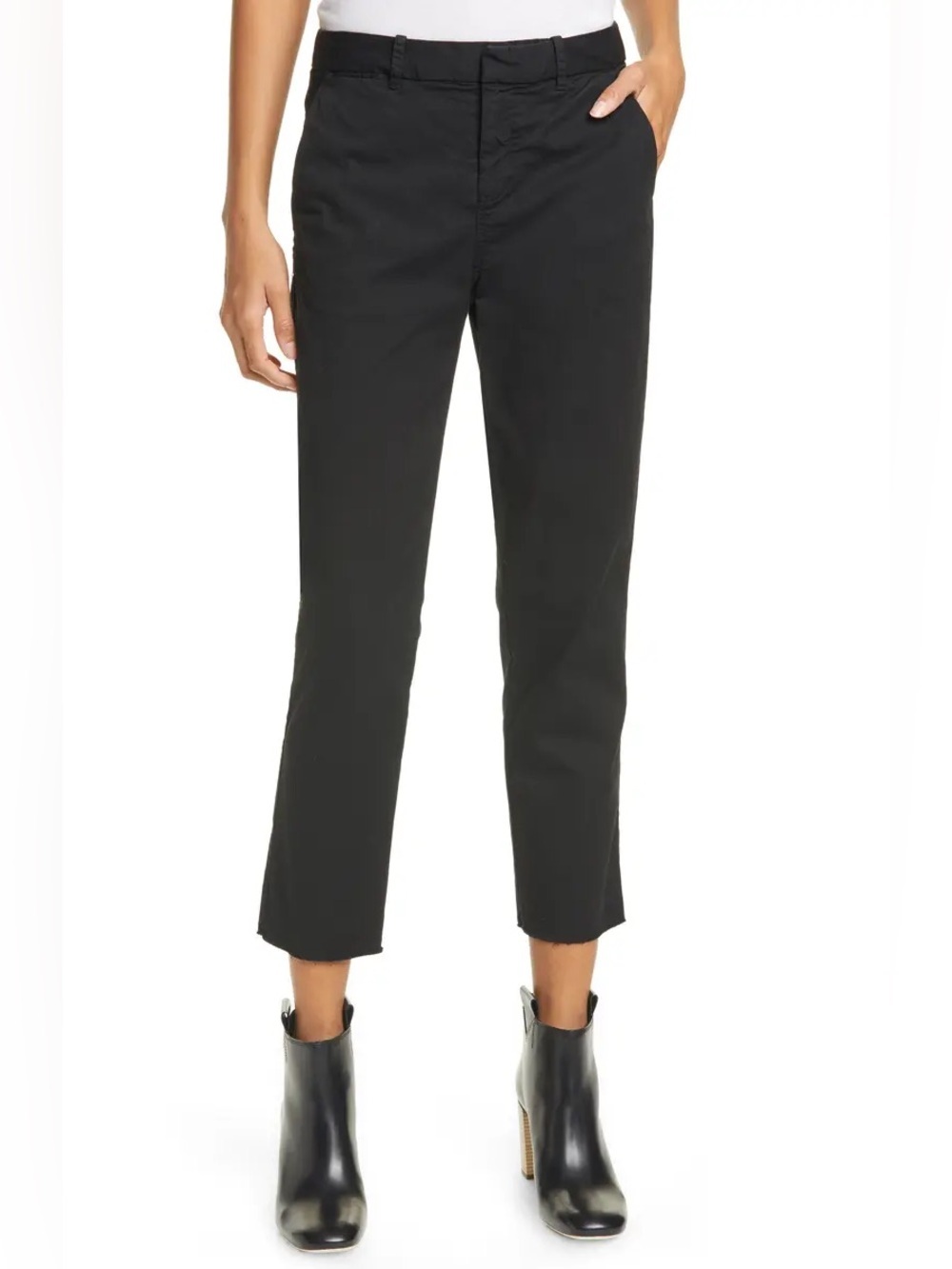Nili Lotan Montauk Pants Black Cropped Stretch Chino Frayed Hem Size 4